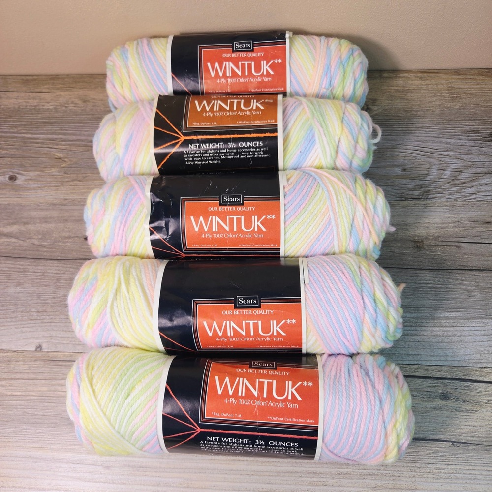5 Sears Wintuk Yarn  Lullabye Pastel Variegated 4-Ply Orlon Acrylic Vintage Lot